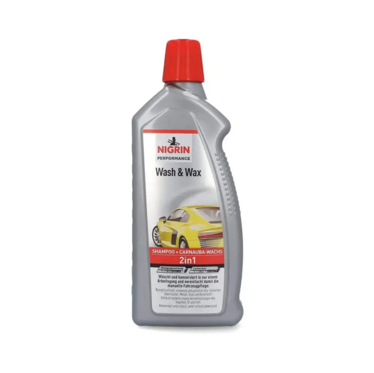 شامپو کارنوبا واکس نیگرین NIGRIN، حجم ۱ لیتر، مخصوص رنگ بدنه ی خودرو مدل WASH & WAX 2in1